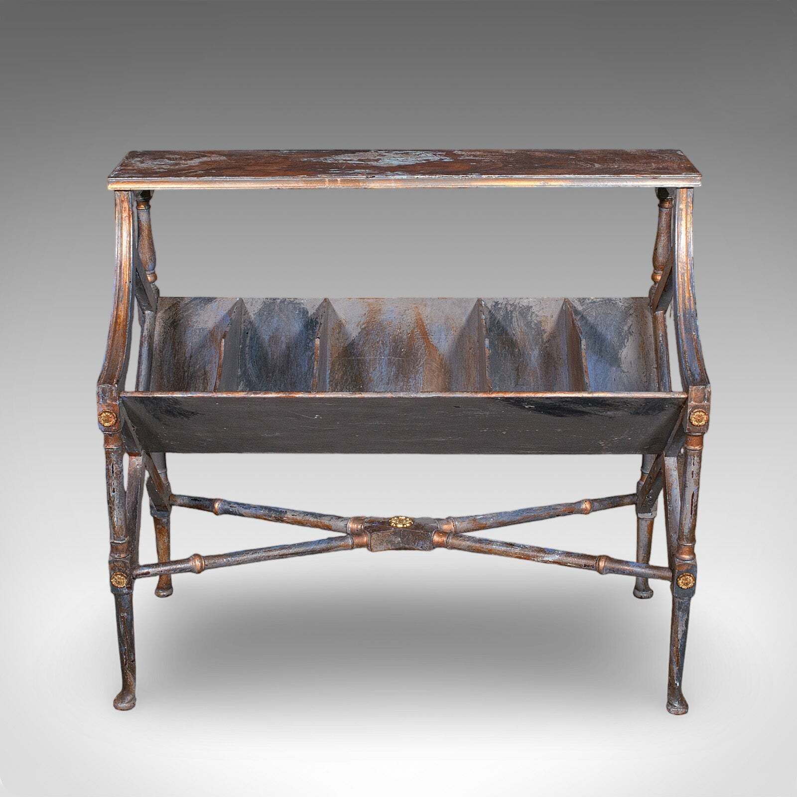 Antique Georgian Revival Book Trough, English, Painted, Library Stand, Edwardian photo furniture