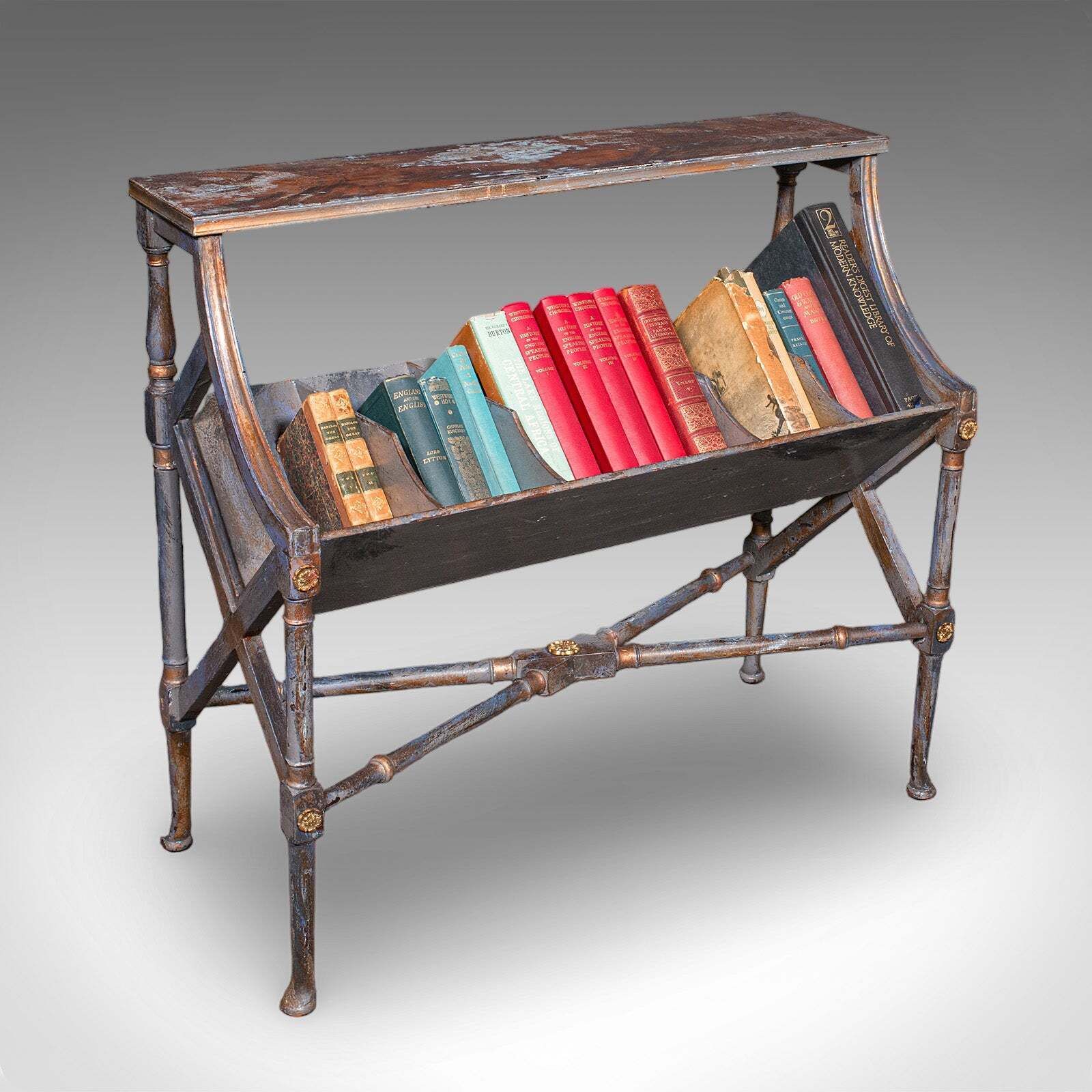 1887.0 Antique Georgian Revival Book Trough, English, Painted, Library Stand, Edwardian photo