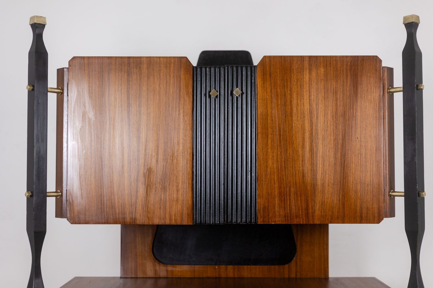 photo for sale Pair Of Italian Teak Veneer Cabinets. 1960s.