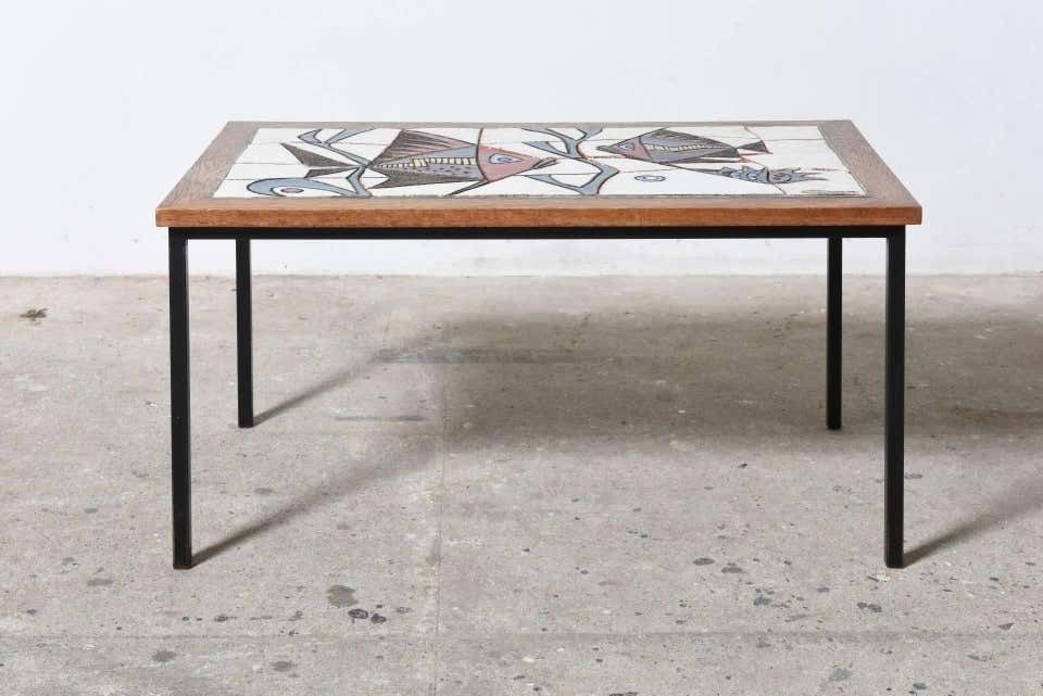 Ceramic Glazed Tiles Coffee Table Designed By Paul Vermeire, 1960s photo for sale