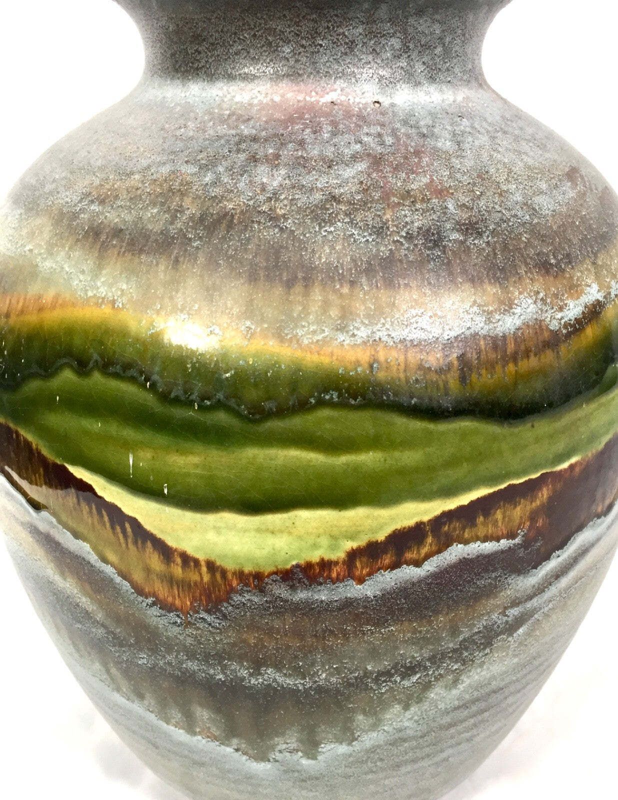 Vintage Large West German Pottery Vase Green / Grey / Brown / Retro 1970s photo furniture