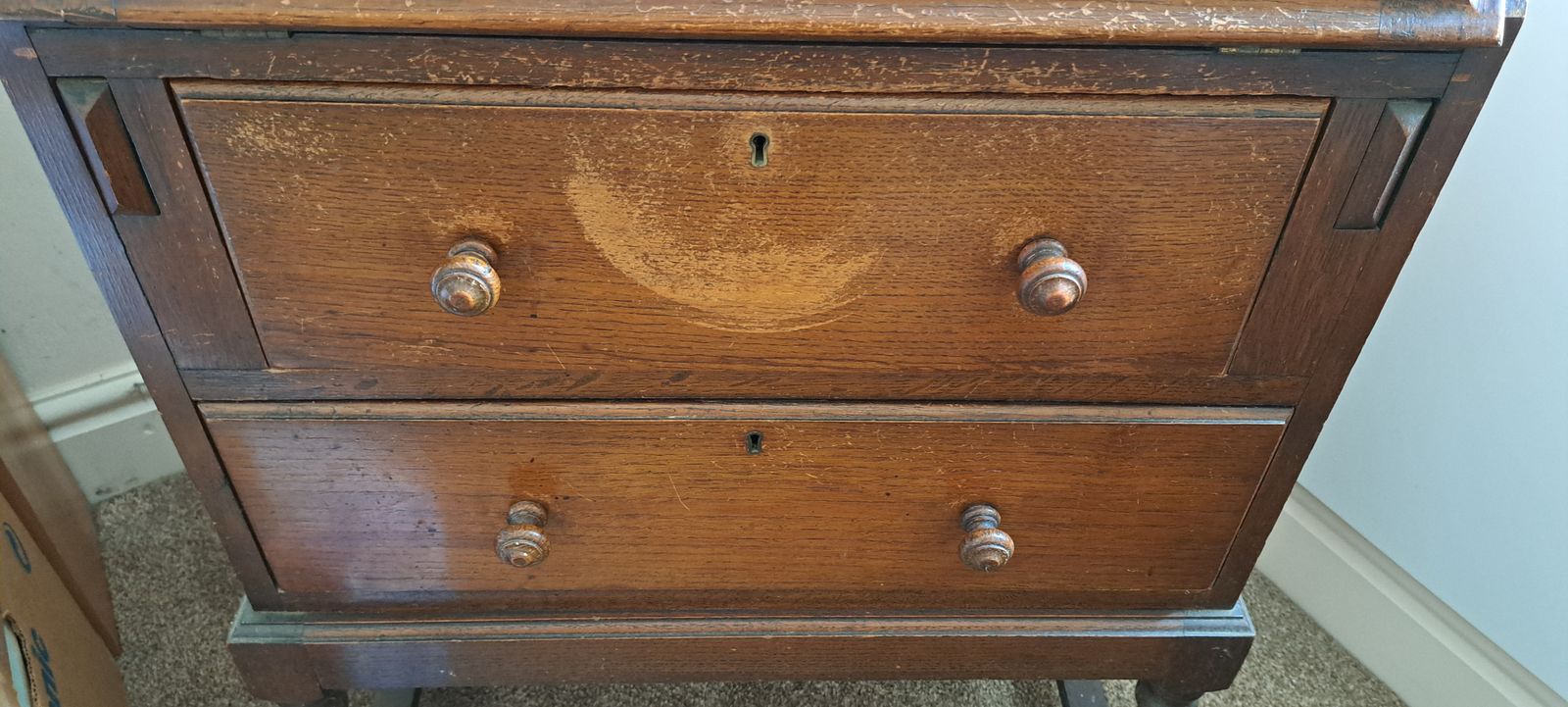 Vintage Mid 20th Century Oak Writing Bureau With Drop Down Front (Lockable) & 2 Drawers photo Furniture