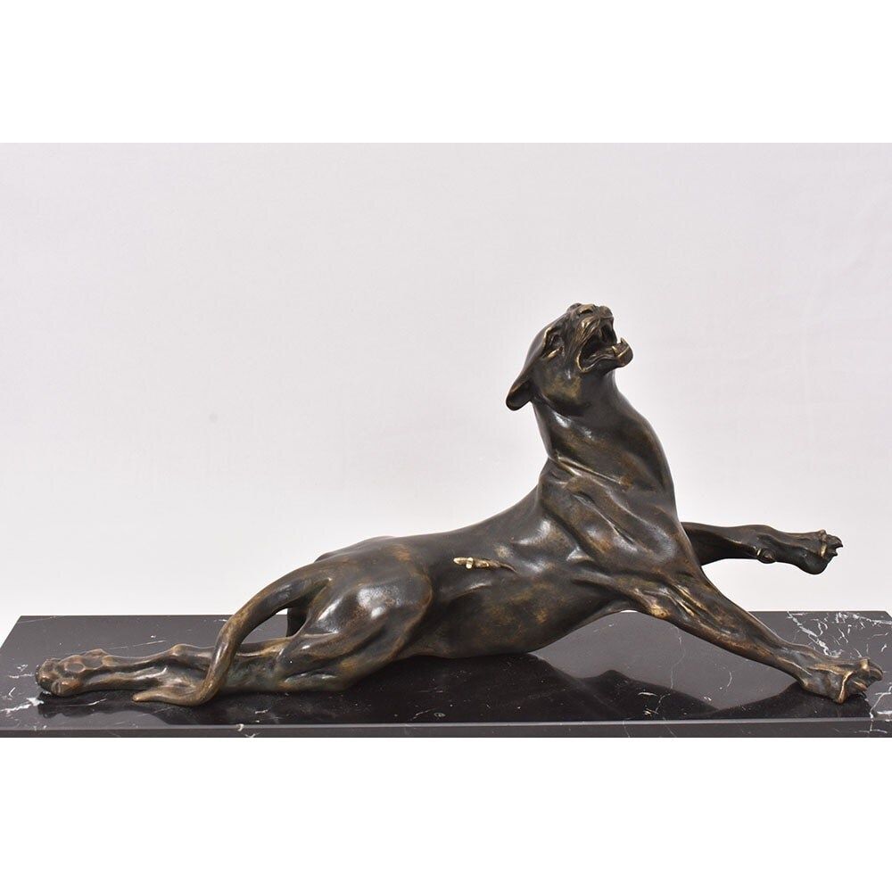 Antique Bronze Statues, Charles Valton, XIX Century, Wounded Lioness. photo for sale
