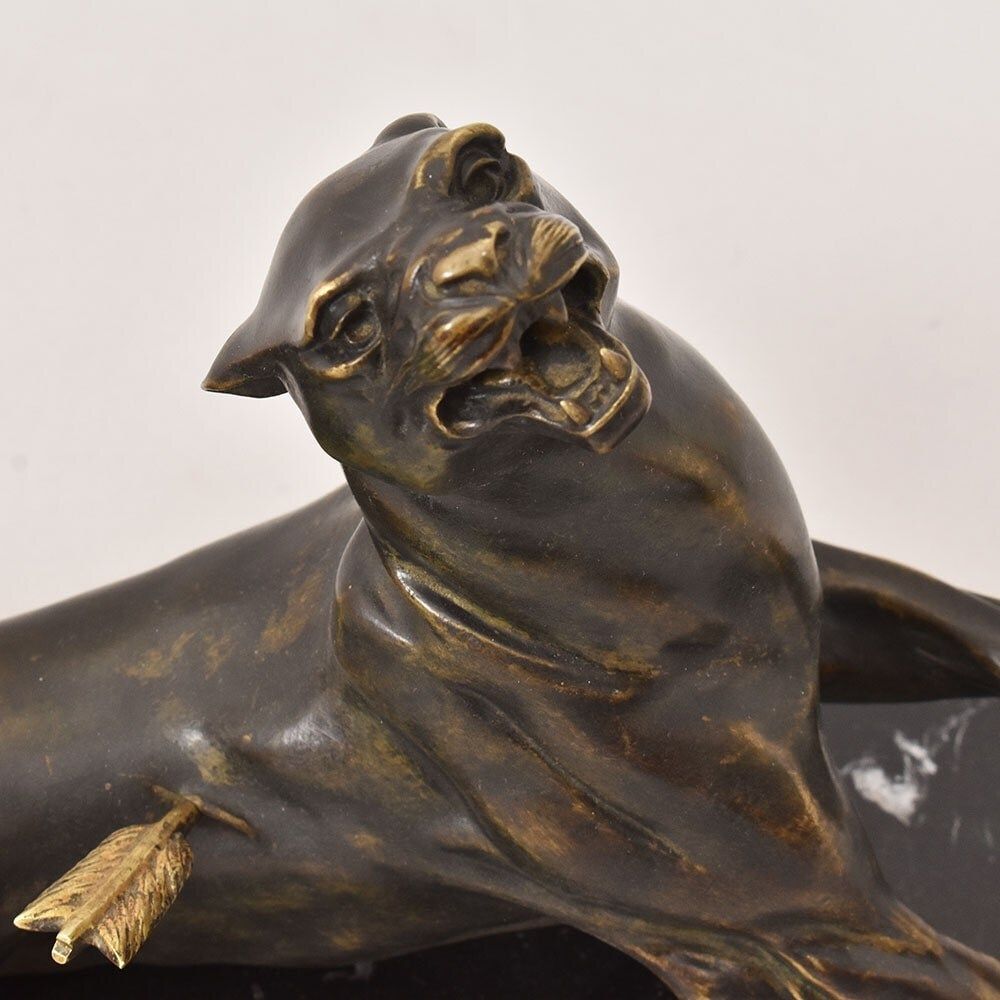 Antique Bronze Statues, Charles Valton, XIX Century, Wounded Lioness. photo 1700.0