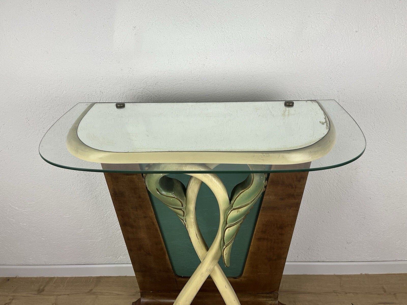 Vintage 1940s Wood And Glass Console Table With Leaves photo Furniture