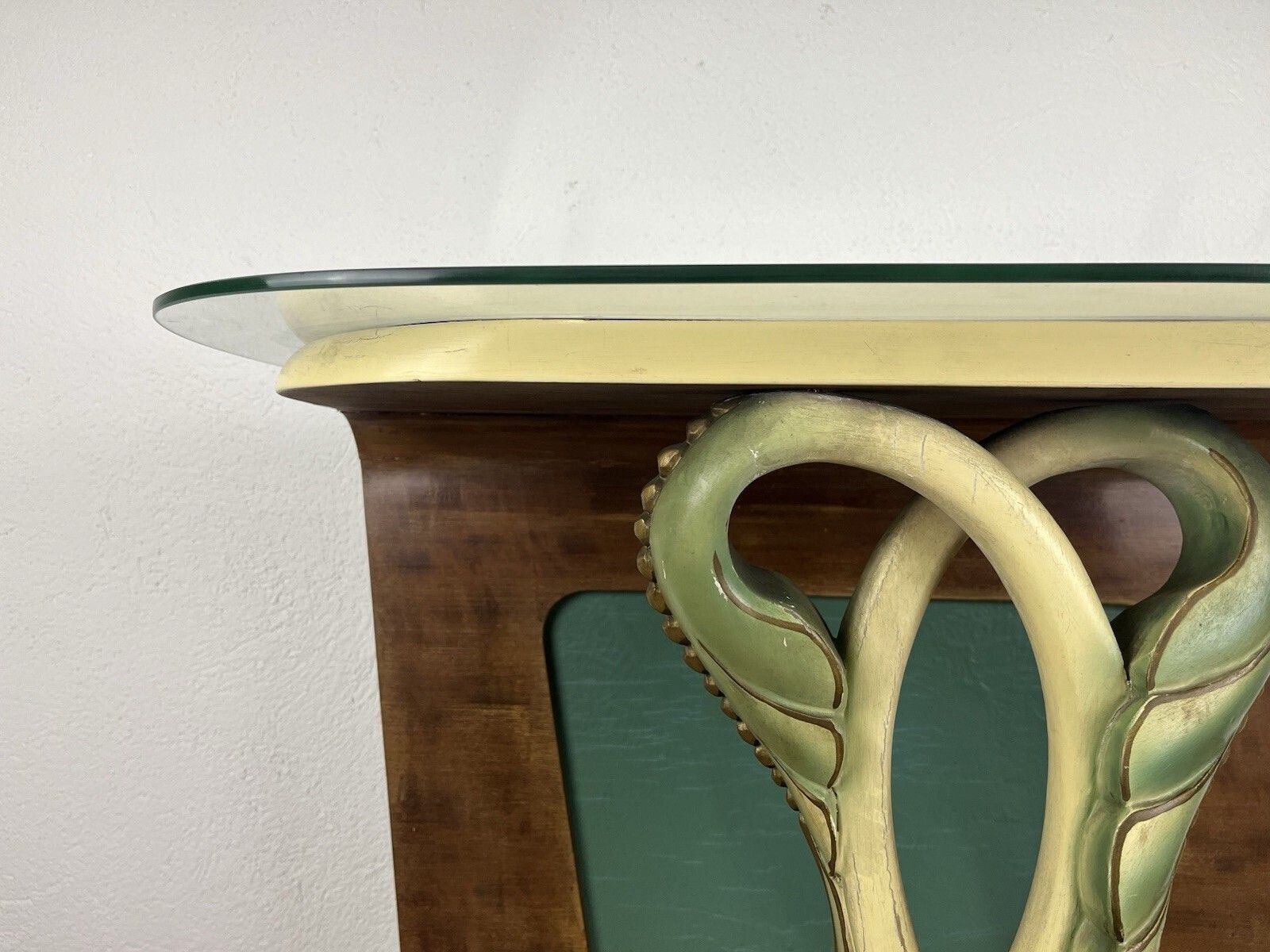 photo for sale Vintage 1940s Wood And Glass Console Table With Leaves
