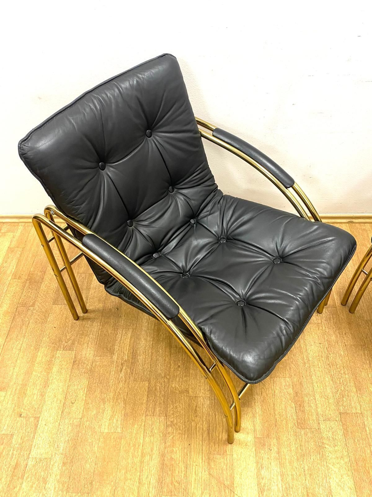 Vintage Leather And Metal Armchairs, 1990s, Set Of 2 photo vintage