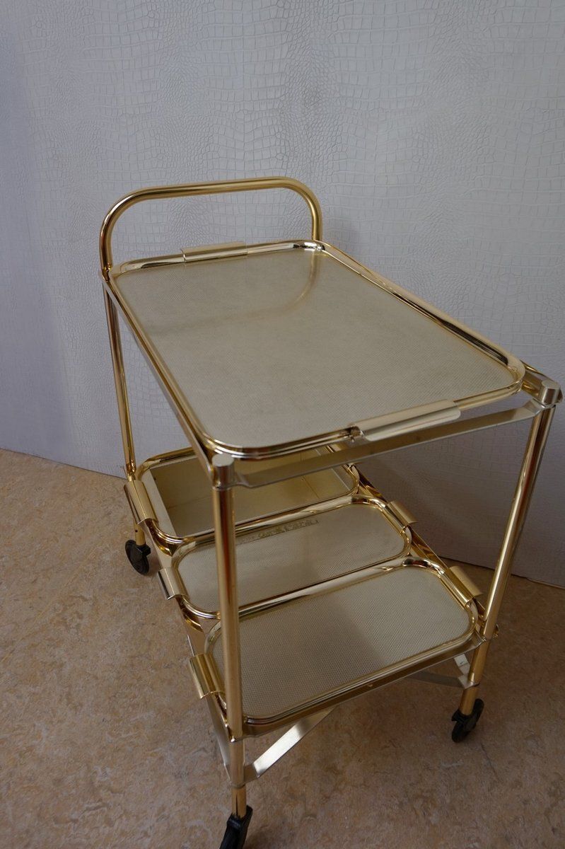 Vintage Hollywood Regency Gold Bar Cart, 1960s photo furniture