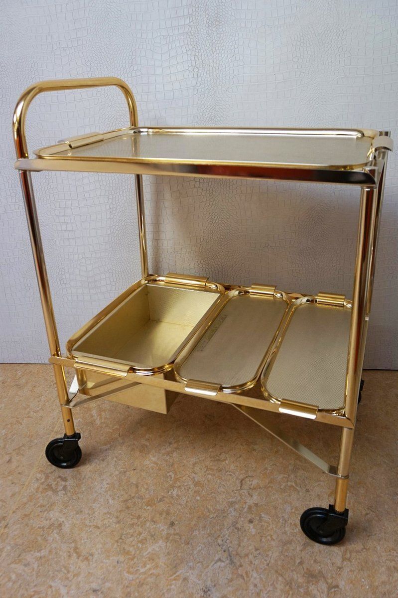 Vintage Hollywood Regency Gold Bar Cart, 1960s photo vinterior