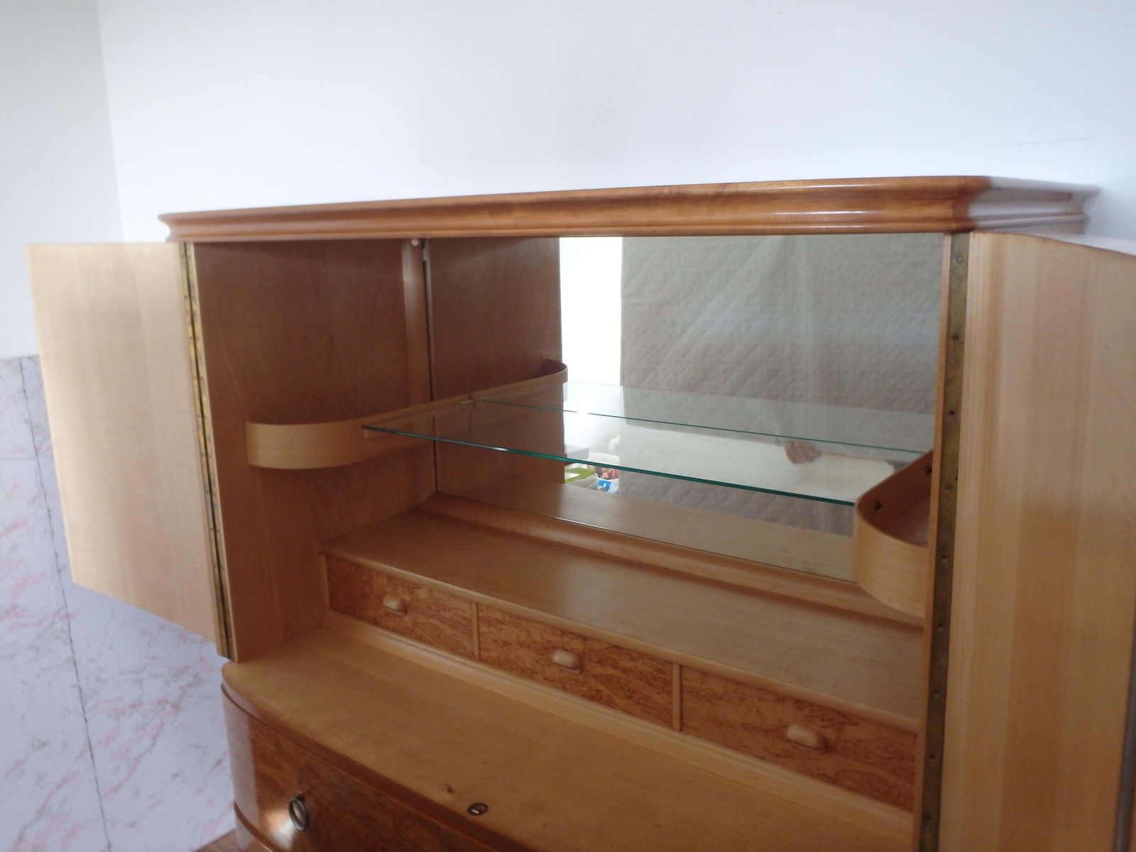 Beautiful Chest Of Drawers With Upper Cabinet And Mirror photo for sale