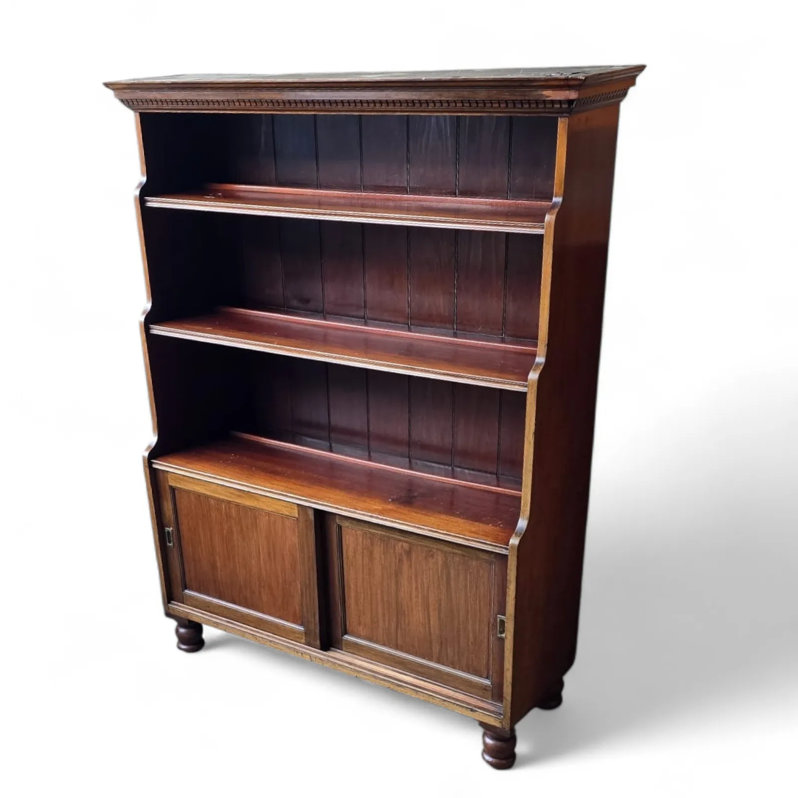 Antique Large Victorian Mahogany Waterfall Open Bookcase
