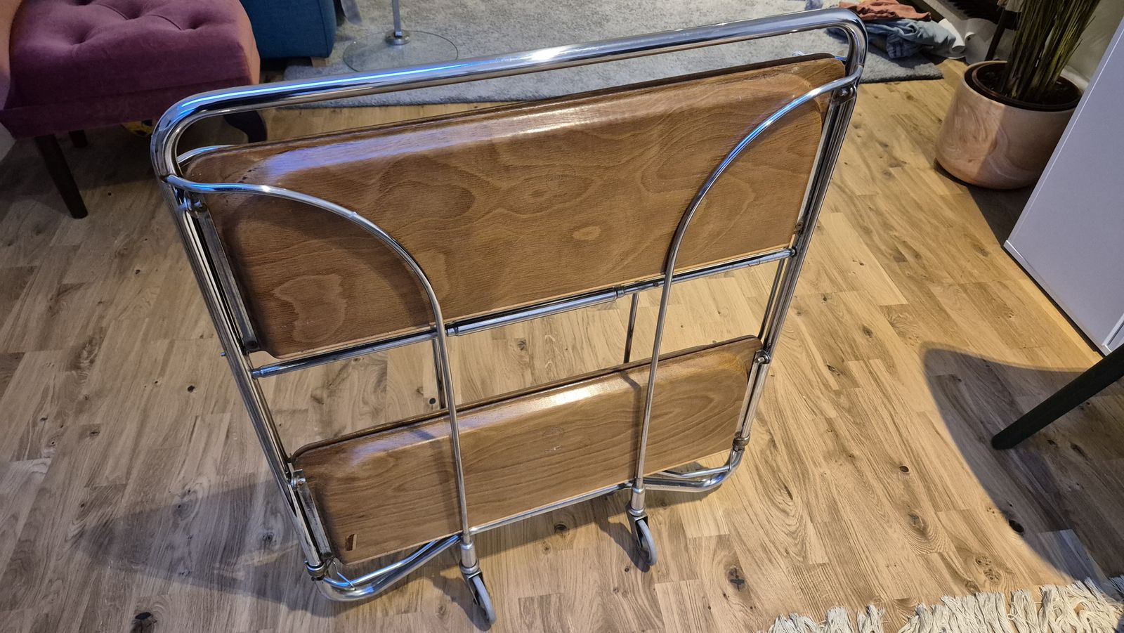 Retro Bremshey & Co Dinette German Chrome Two Tier Folding Serving Trolley   Mid 20th Century photo for sale