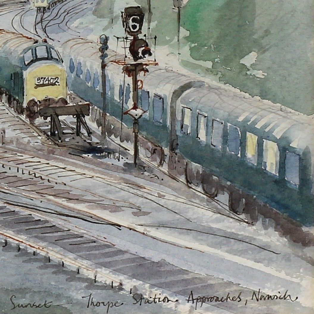 Watercolour By David Poole. Titled "Sunset, Thorpe Station Approaches, Norwich." photo Art