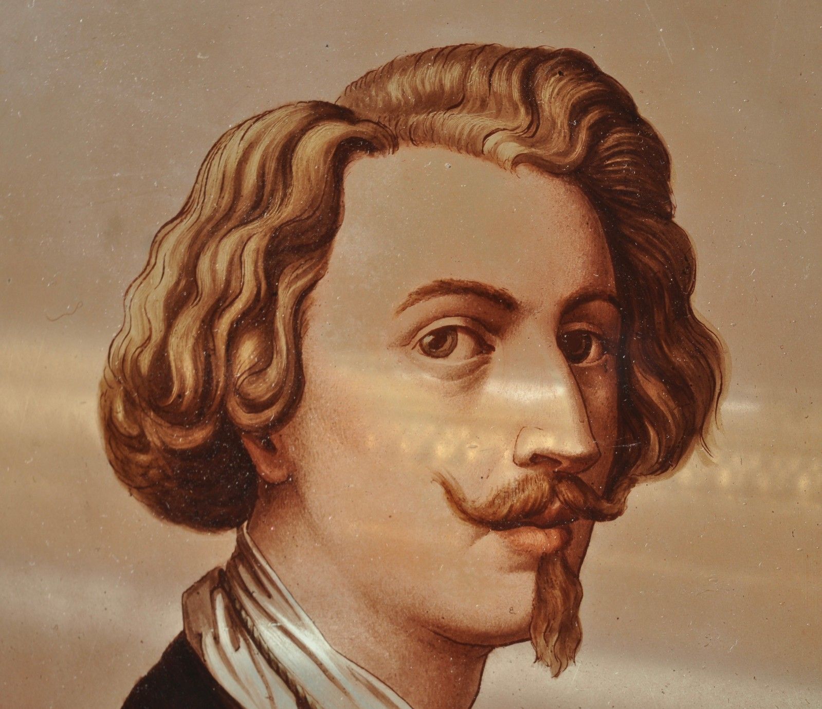 A Superb Antique C19th Reverse Glass Painted Portrait Of Sir Anthony Van Dyck photo buy