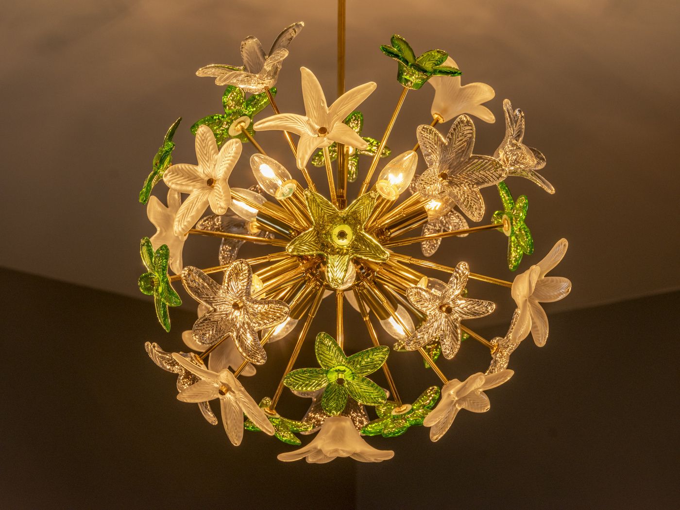 Sculptural Floral Glass Chandelier, Czechoslovakia, 1970s–1980s photo vintage