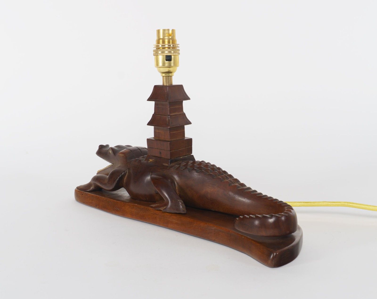 Vintage 1950s Carved Wooden Mahogany Crocodile Table Lamp – Rewired photo 160.0