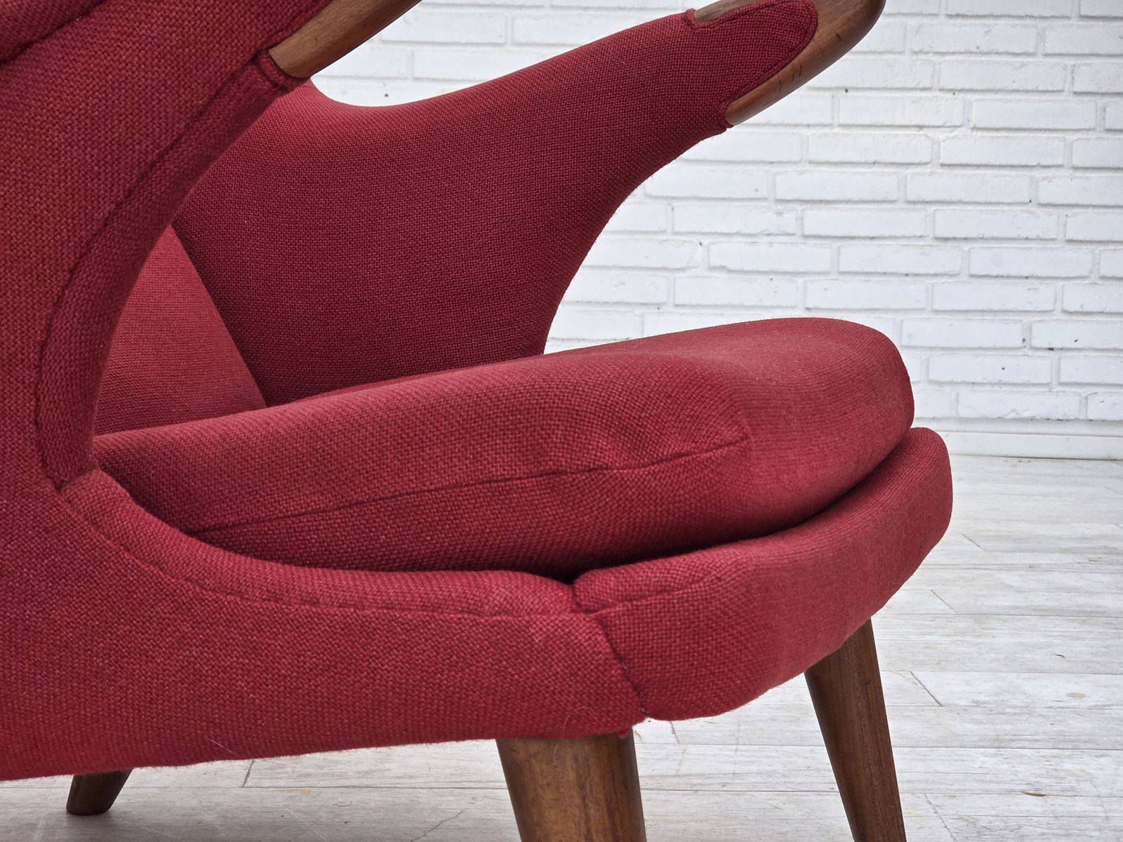 1970s, Danish Design By Bent Møller Jepsen, "Teddy" Chair, Furniture Wool, Teak Wood. photo for sale