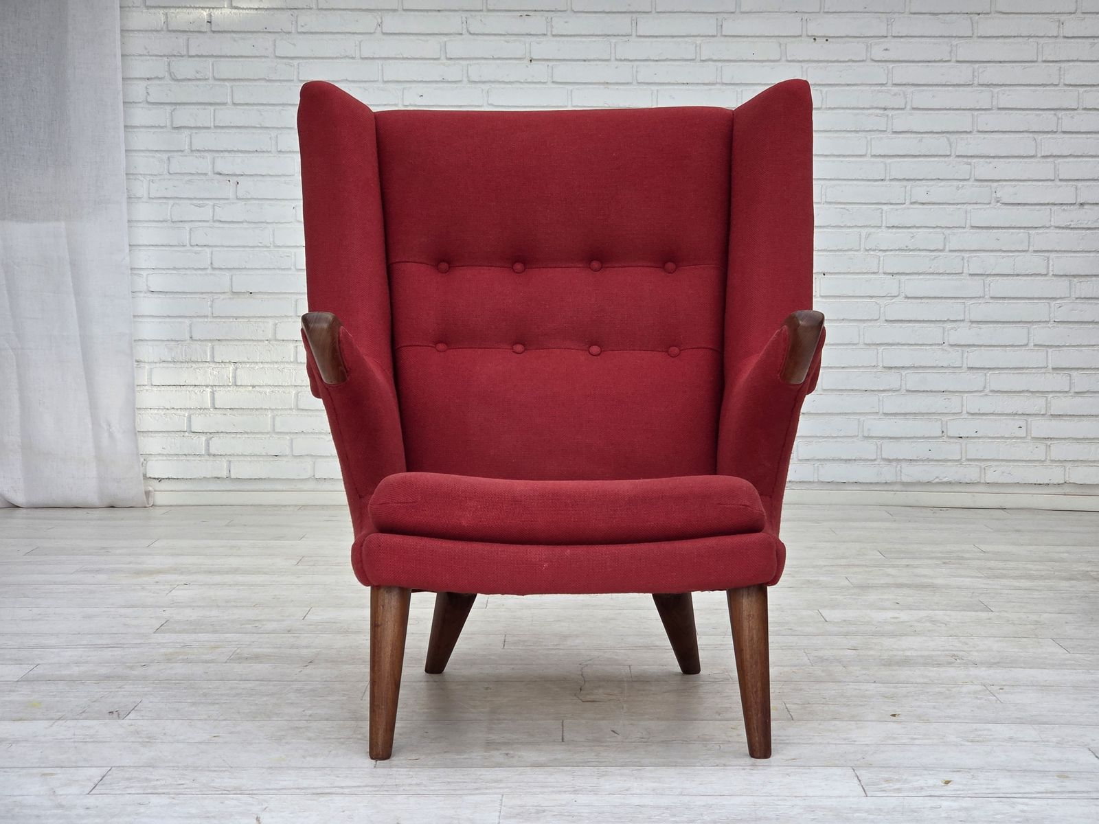 photo for sale 1970s, Danish Design By Bent Møller Jepsen, "Teddy" Chair, Furniture Wool, Teak Wood.