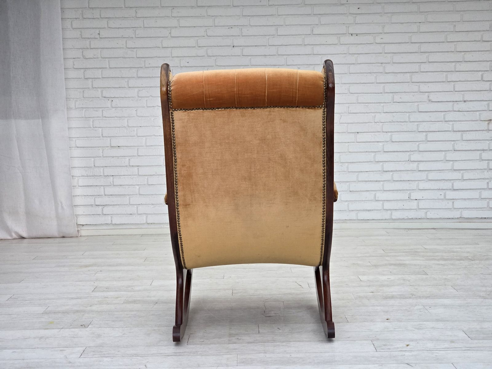 1960s, Scandinavian Rocking Chair, Furniture Velour, Dark Beech Wood. photo vinterior