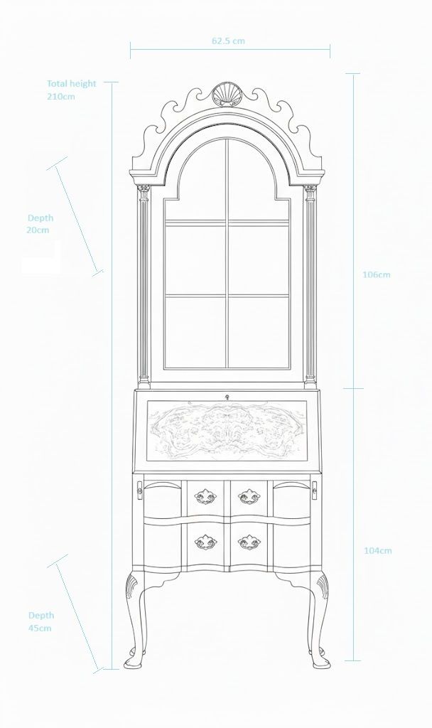 Walnut Queen Anne / George I Style Bureau Bookcase (1920s Reproduction) photo furniture