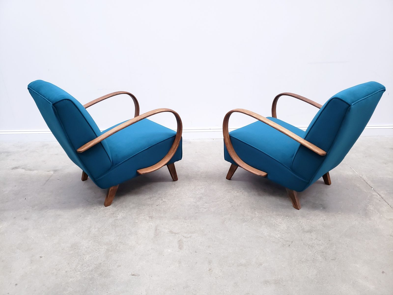 photo for sale Set Of Two   1930 Jindrich Halabala Bentwood Armchairs, Luxury Teal Velvet
