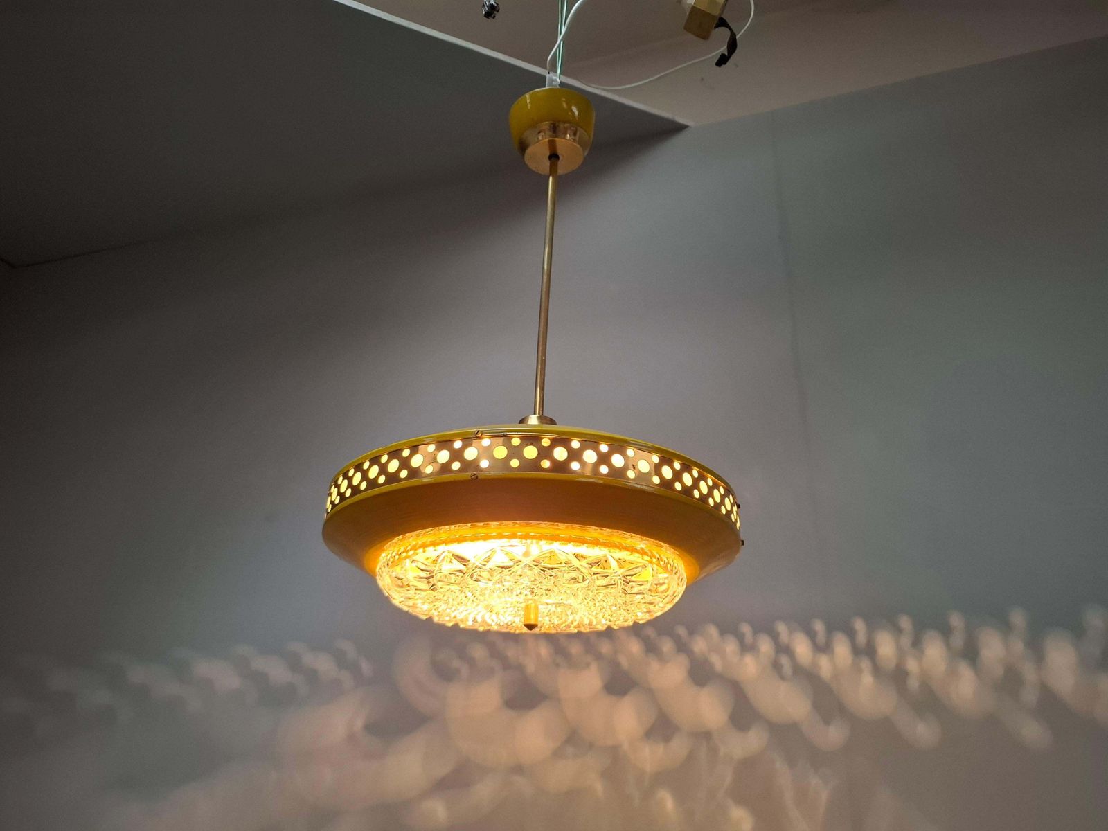 1970s Ludib Mid Century Pendant Lamp In Yellow Metal, Brass And Glass photo Lighting