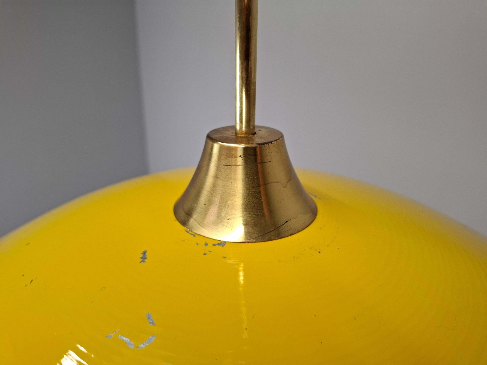 photo vinterior 1970s Ludib Mid Century Pendant Lamp In Yellow Metal, Brass And Glass