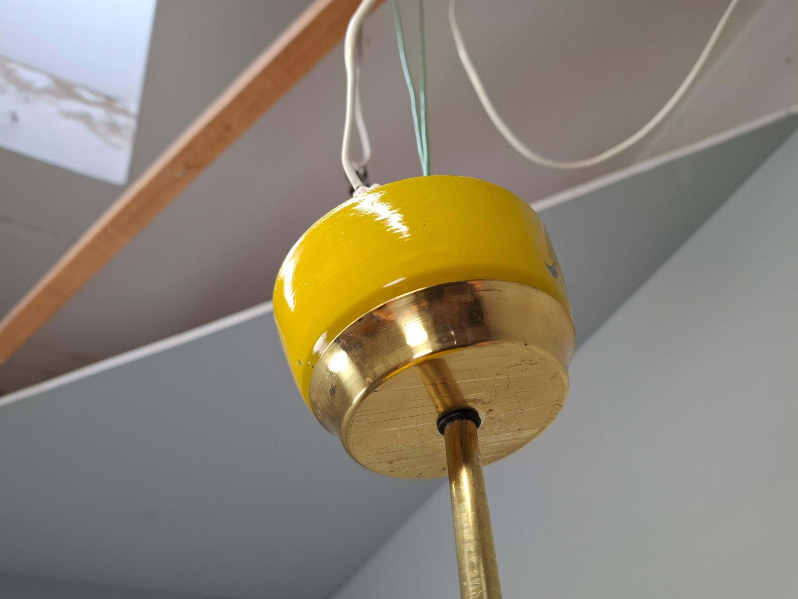 photo buy 1970s Ludib Mid Century Pendant Lamp In Yellow Metal, Brass And Glass