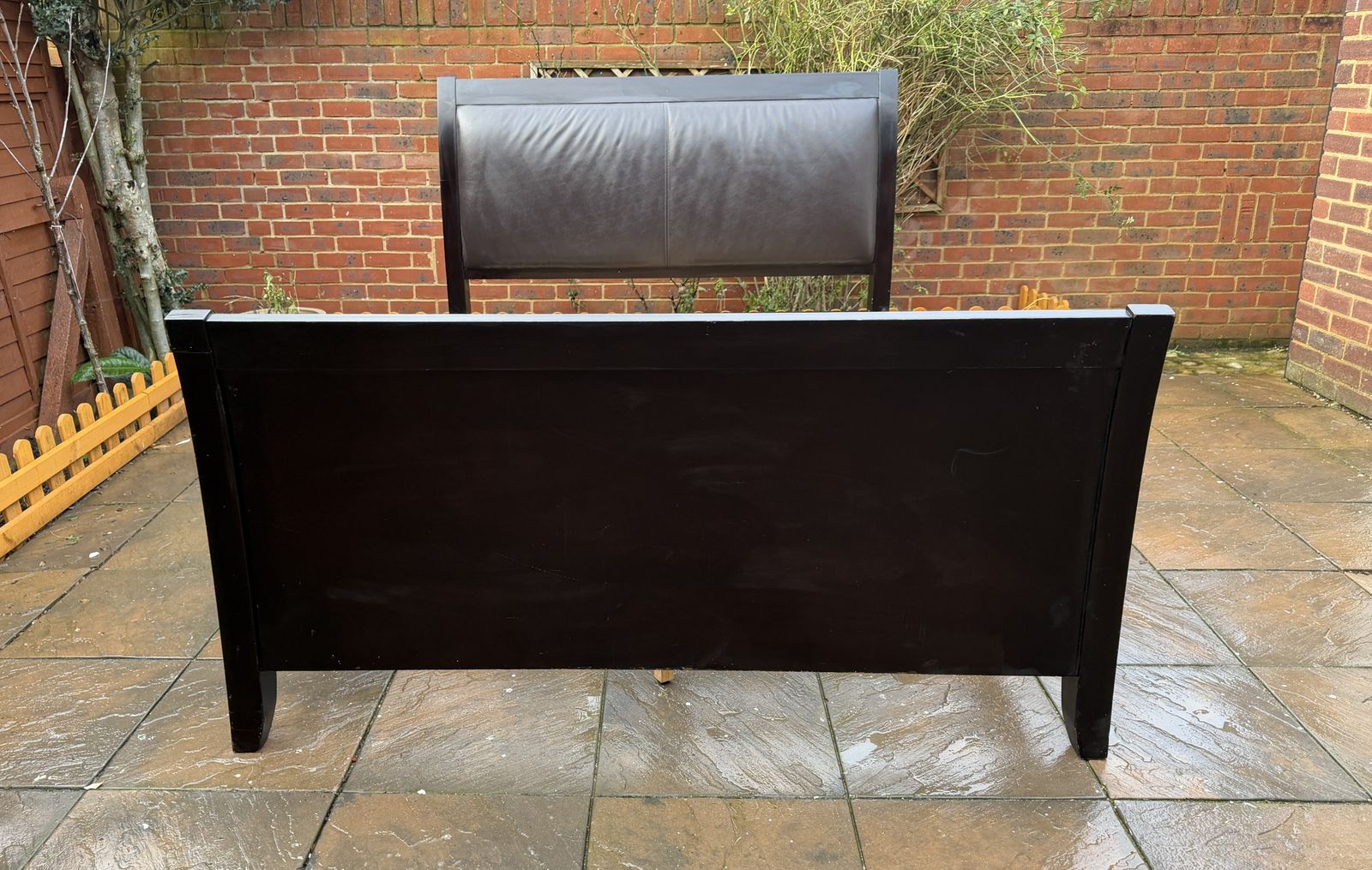photo for sale Stunning Deep Merlot Contemporary Sleigh King Bed Frame With Leatherette Head Board – Very Good Condition