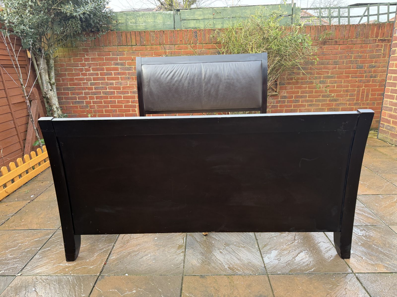 photo furniture Stunning Deep Merlot Contemporary Sleigh King Bed Frame With Leatherette Head Board – Very Good Condition
