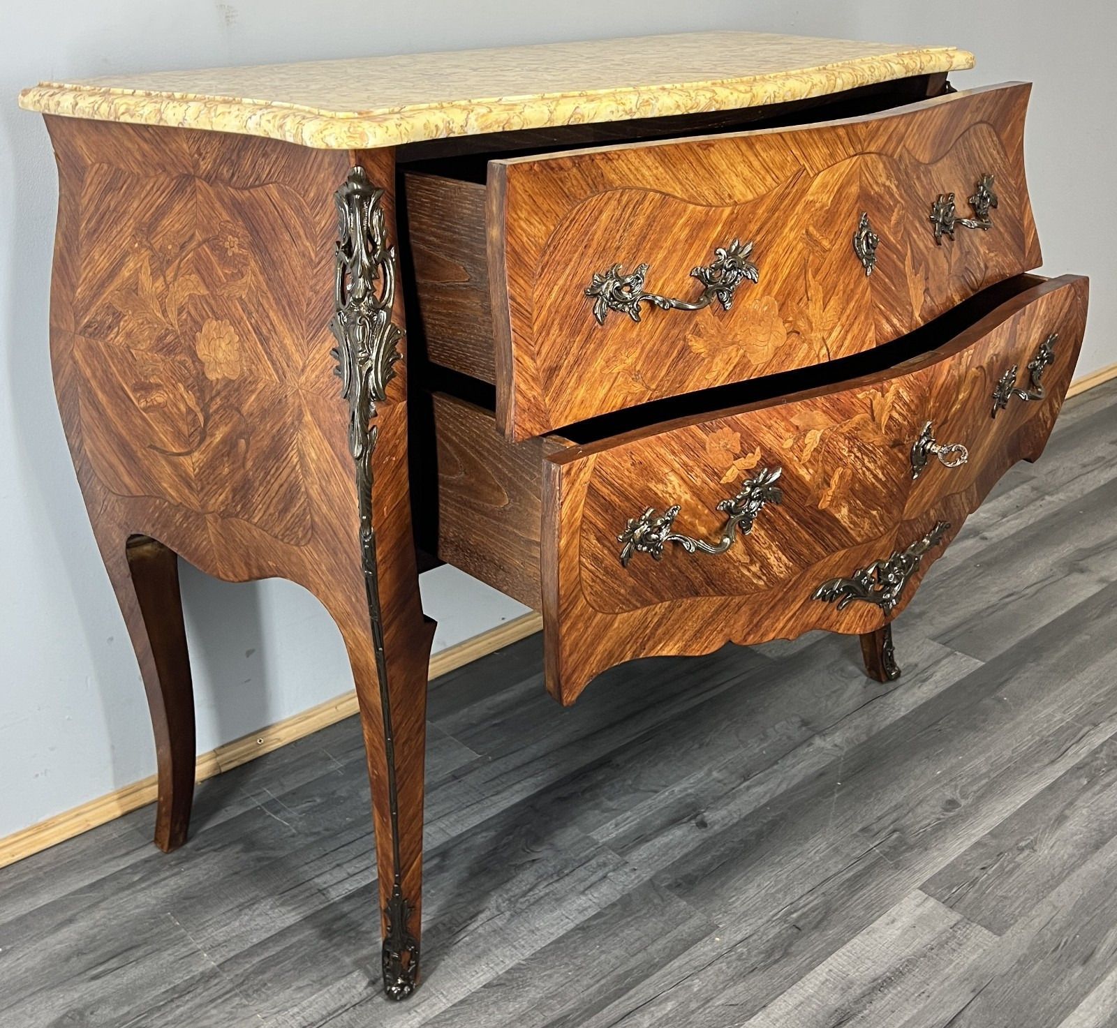 Chest Of Drawers Antique French Bombe Walnut Marble Top Carved Cabinet Lot 4706 photo furniture
