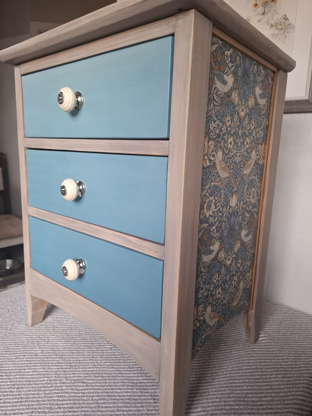 William Morris Strawberry Thief Set Of Drawers, With Fabric Covered Sides And Ombre Effect Drawers   Professionally Upcycled