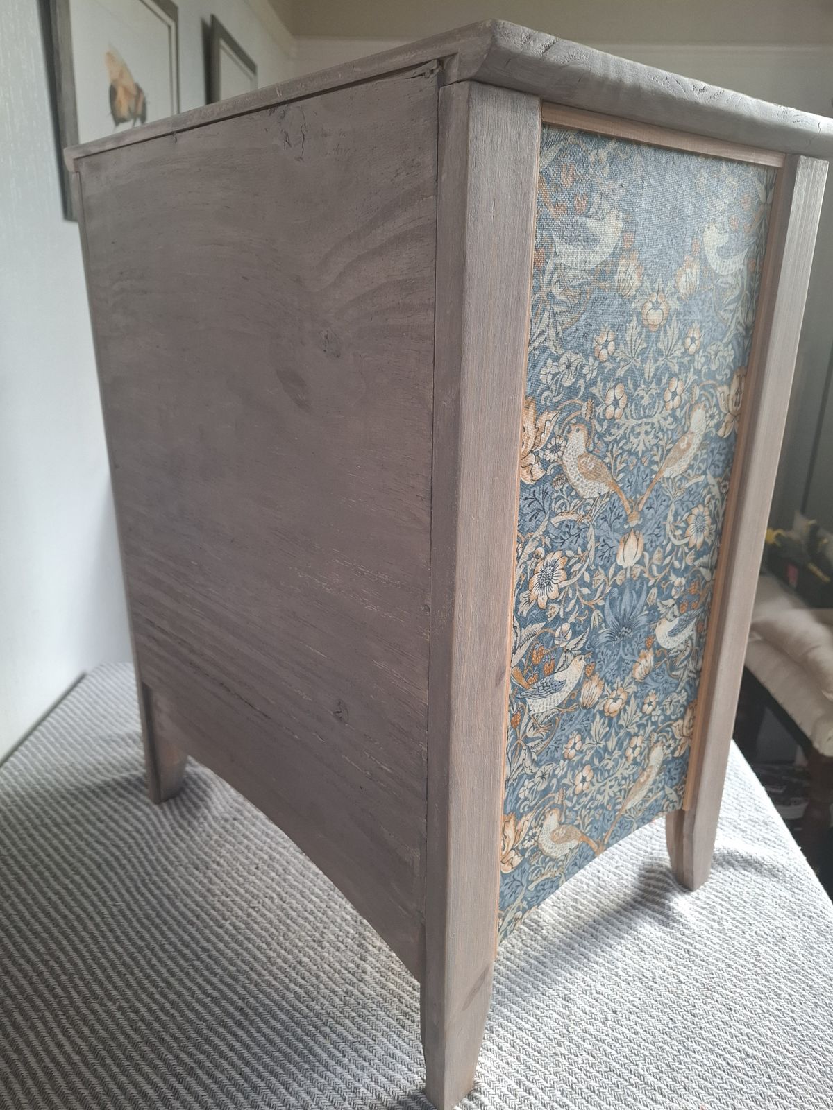 William Morris Strawberry Thief Set Of Drawers, With Fabric Covered Sides And Ombre Effect Drawers   Professionally Upcycled photo furniture