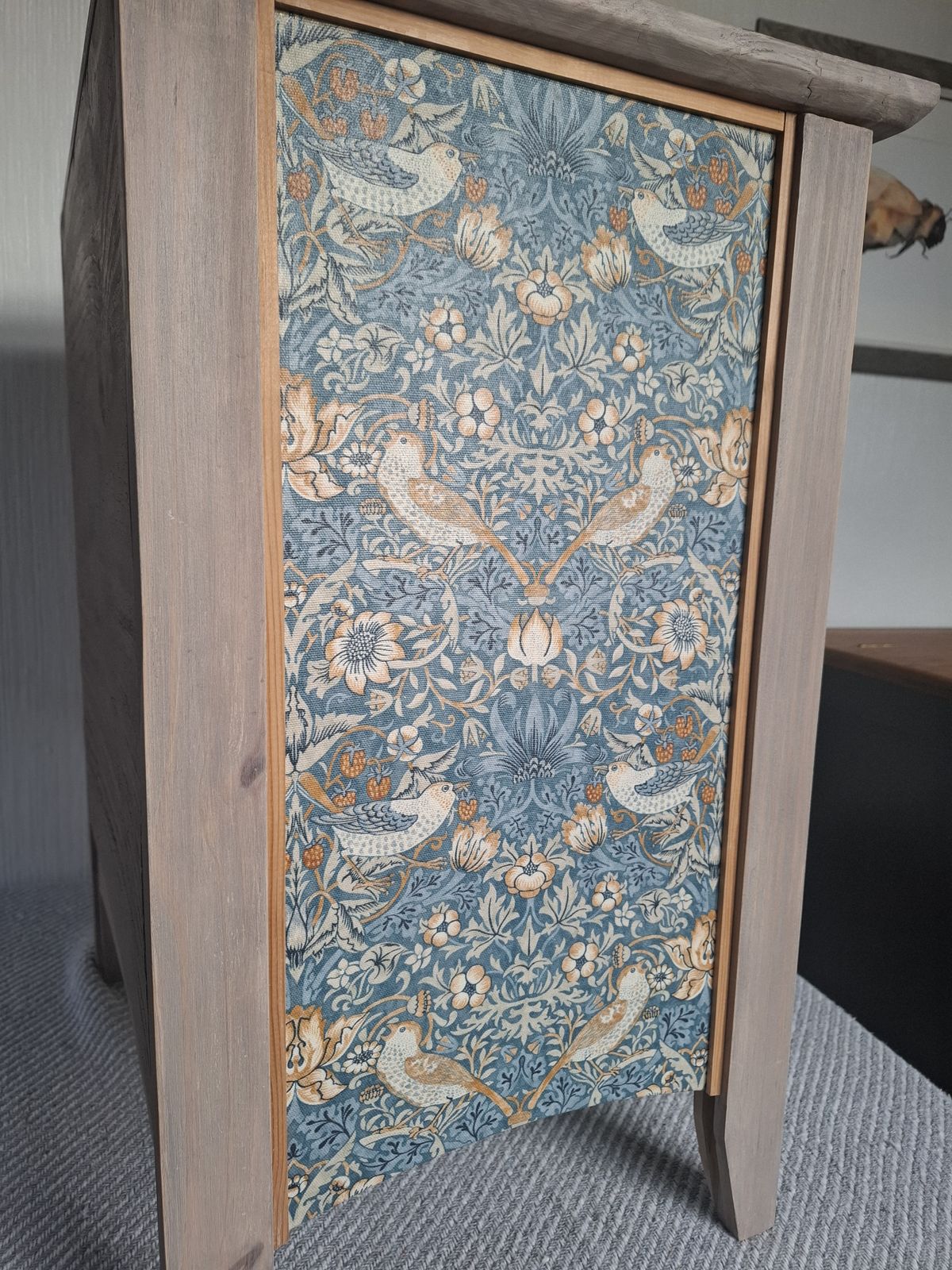 William Morris Strawberry Thief Set Of Drawers, With Fabric Covered Sides And Ombre Effect Drawers   Professionally Upcycled photo Furniture