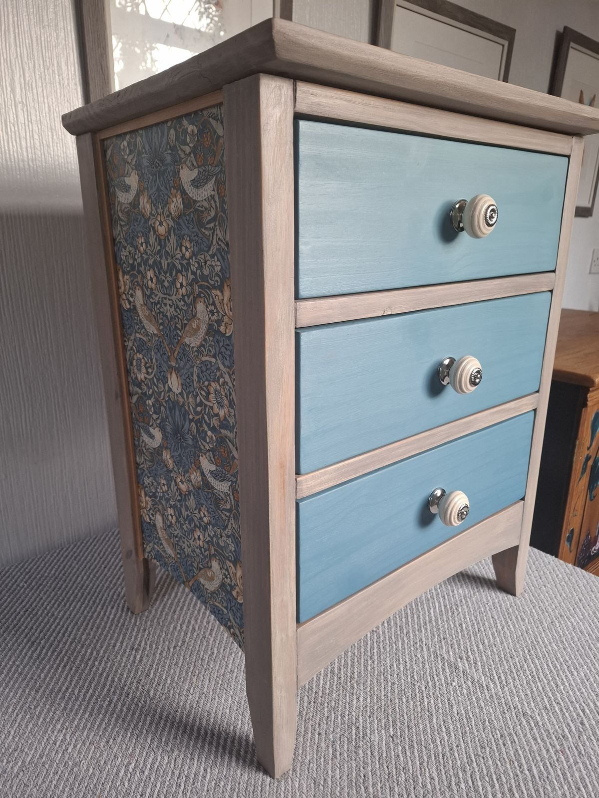 William Morris Strawberry Thief Set Of Drawers, With Fabric Covered Sides And Ombre Effect Drawers   Professionally Upcycled photo vinterior