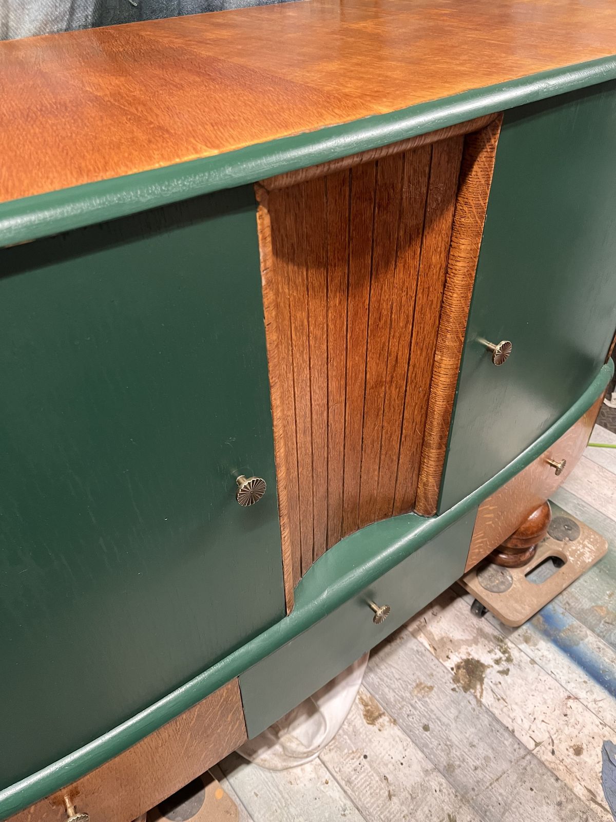 Mid   Century Modern Revived Sideboard In Forest Green And Oak photo furniture