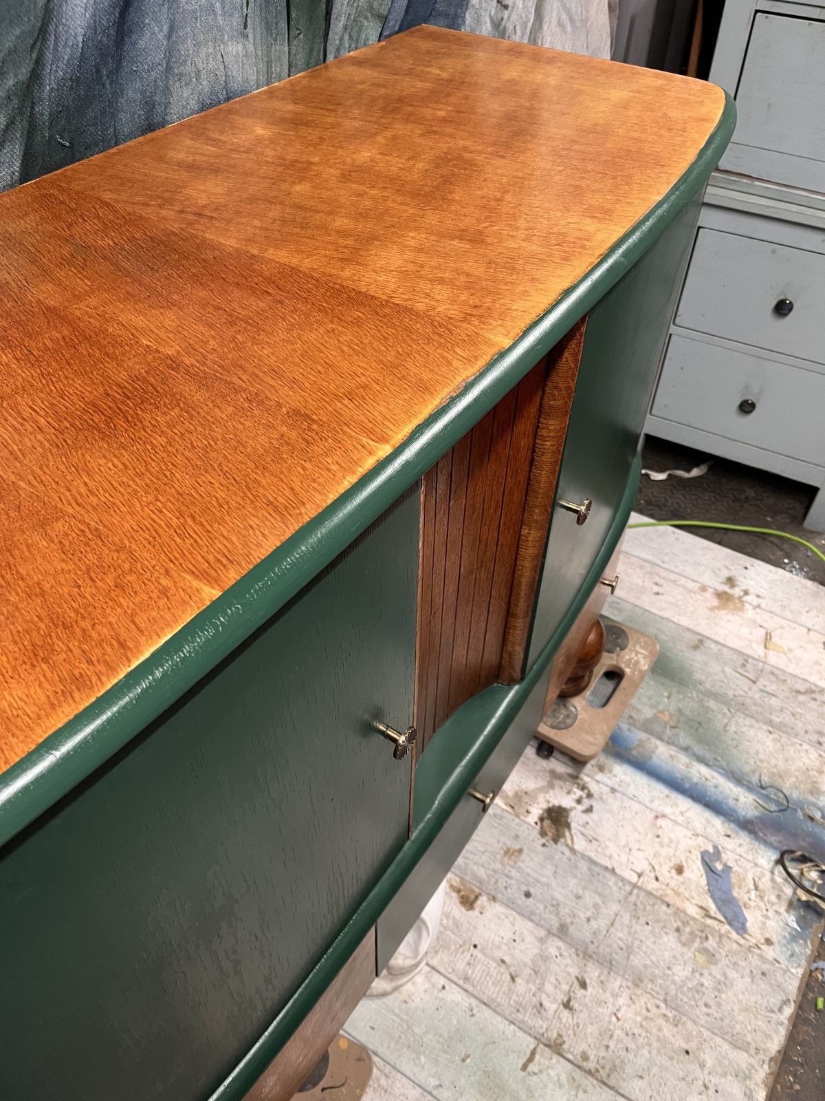 Mid   Century Modern Revived Sideboard In Forest Green And Oak photo for sale
