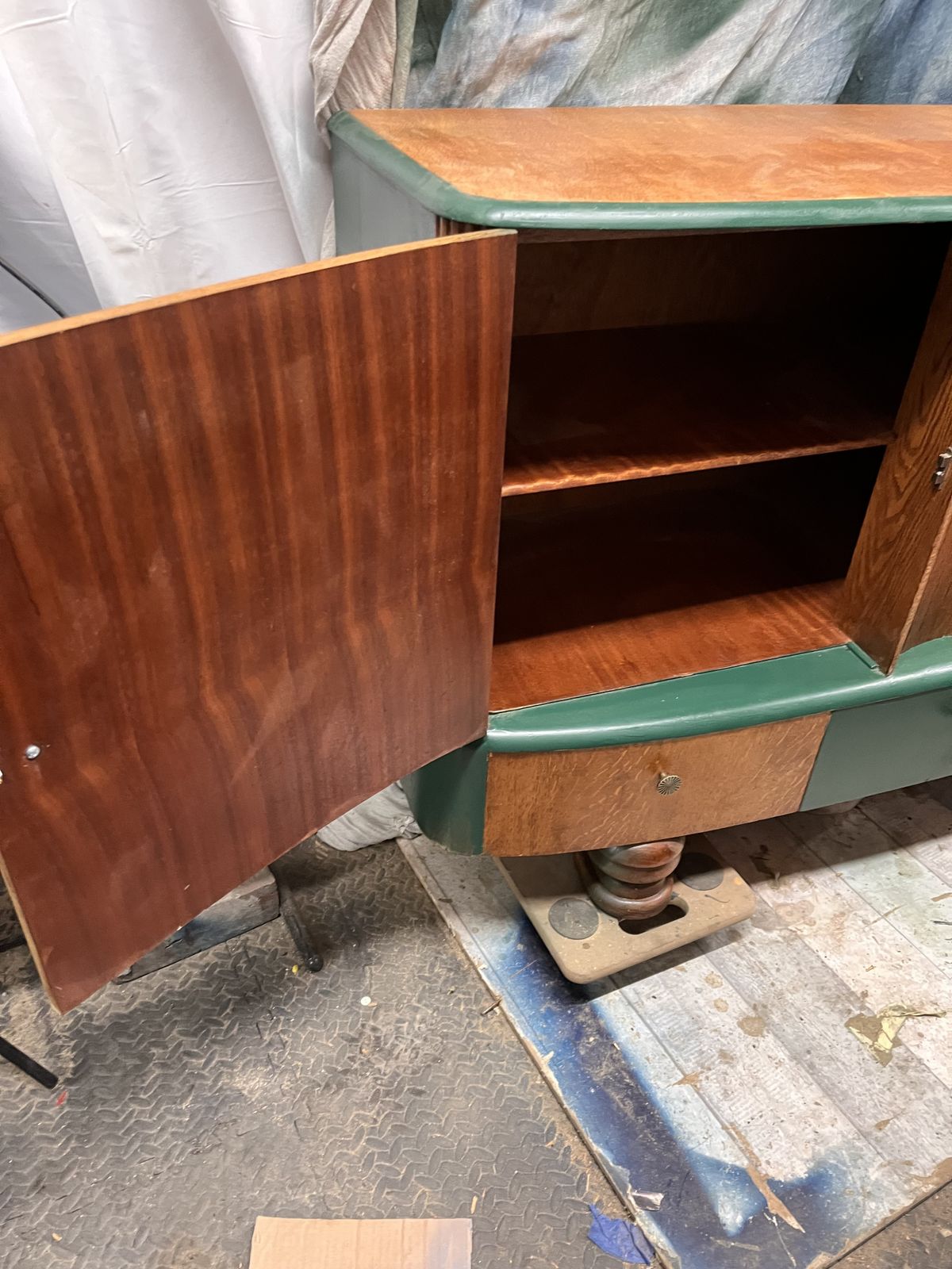 Mid   Century Modern Revived Sideboard In Forest Green And Oak photo 350.0