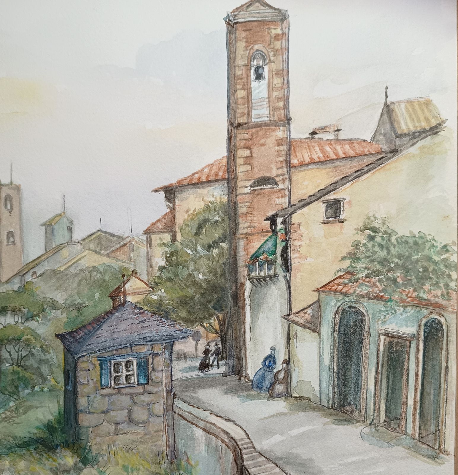 Vintage Original Watercolour Painting, Unframed Tuscany Italy Signed J. Swan. photo vinterior