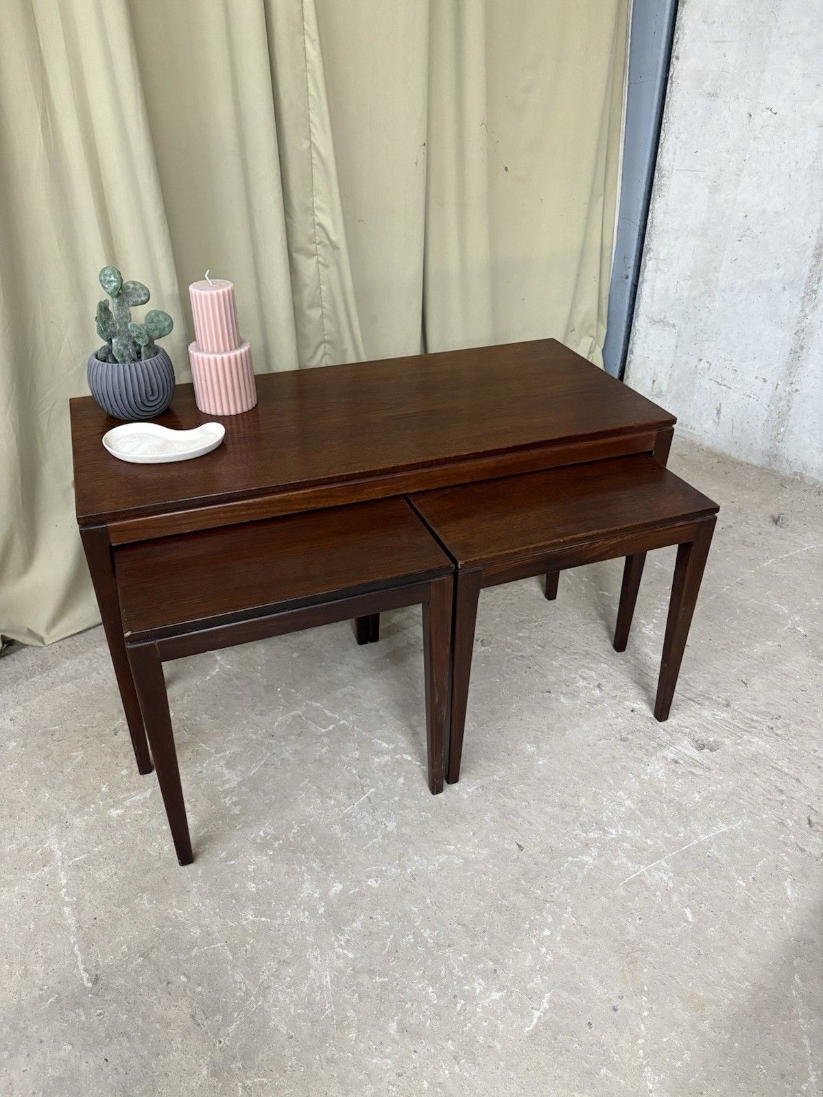 Vtg Mid Century Teak Nest Of Side Tables Scandi Danish Style Retro R1019 photo for sale