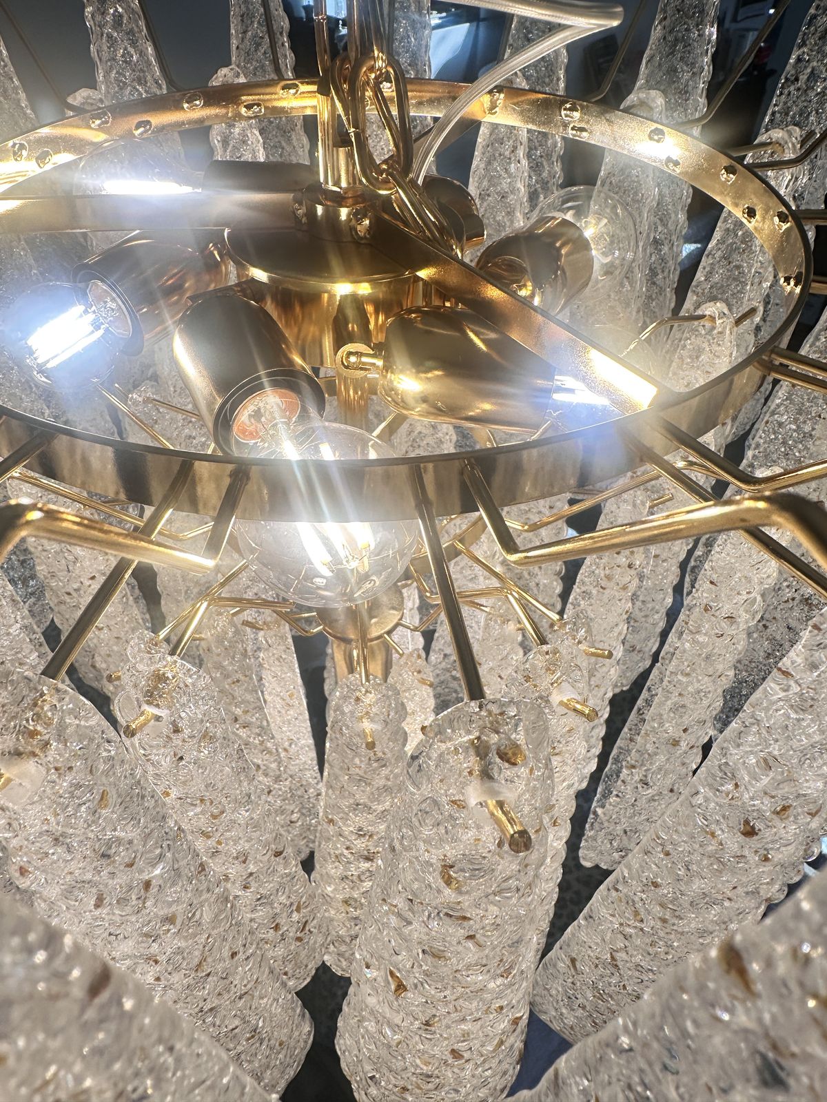 Lighting Mid Century Modern “Conchiglie” Murano Glass Gold Chandelier photo