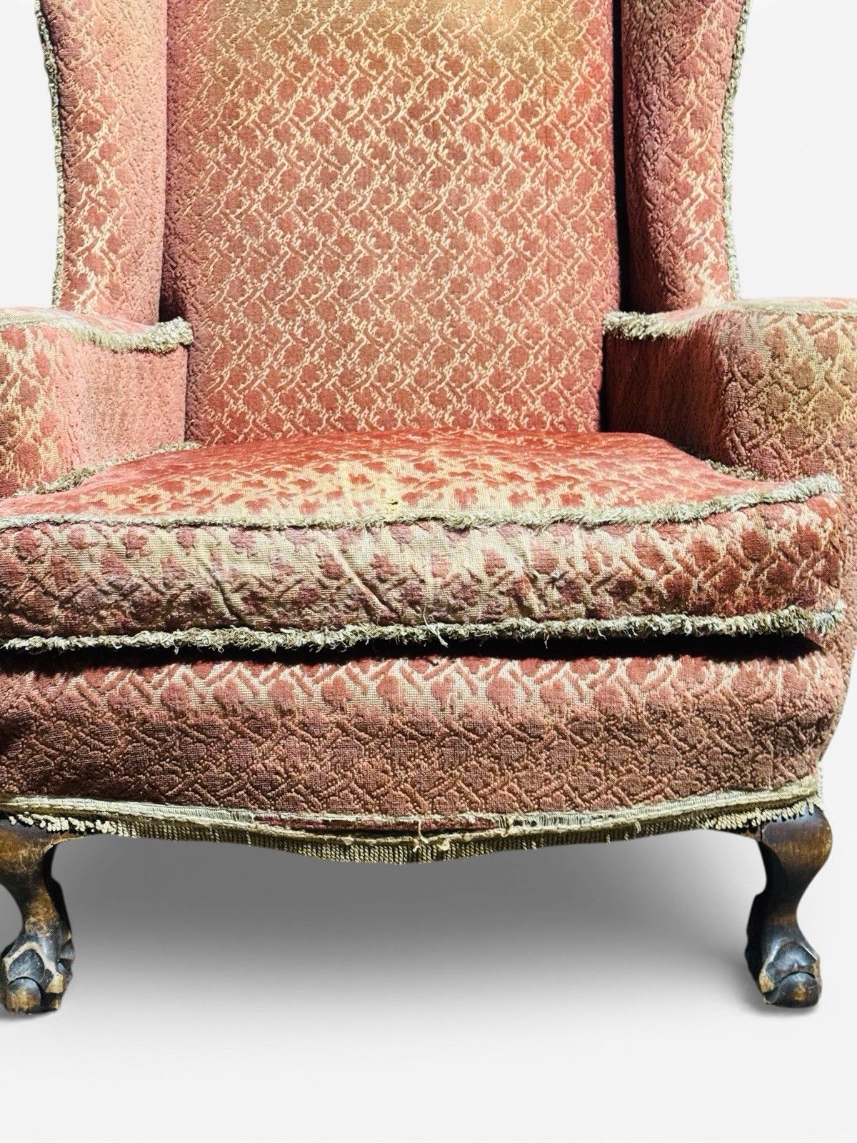 Antique Walnut Wing Back Armchair Claw And Ball Feet Queen Anne Style C1910 Rare photo furniture