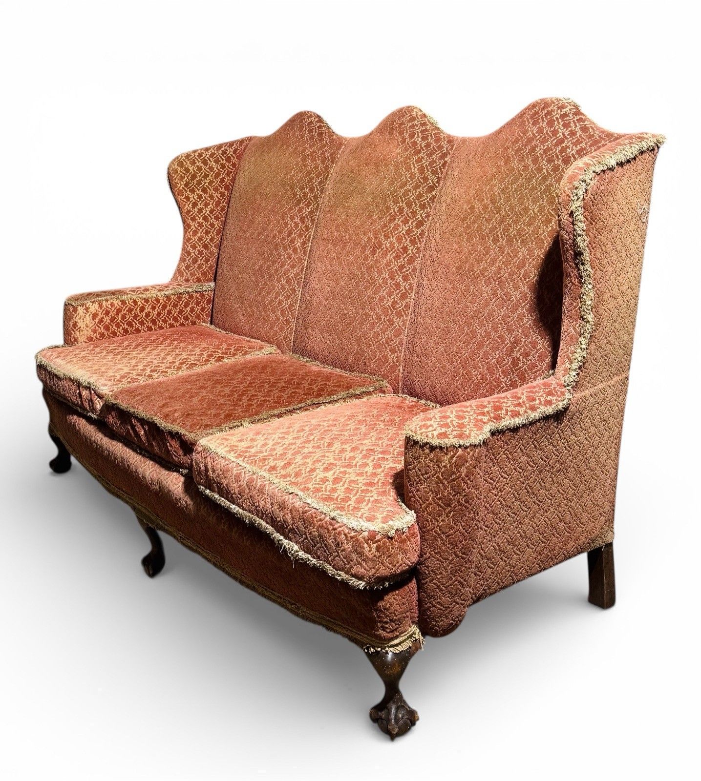 Antique Walnut Cammel Back Sofa Claw And Ball Feet Queen Anne Style C1910 Rare photo furniture