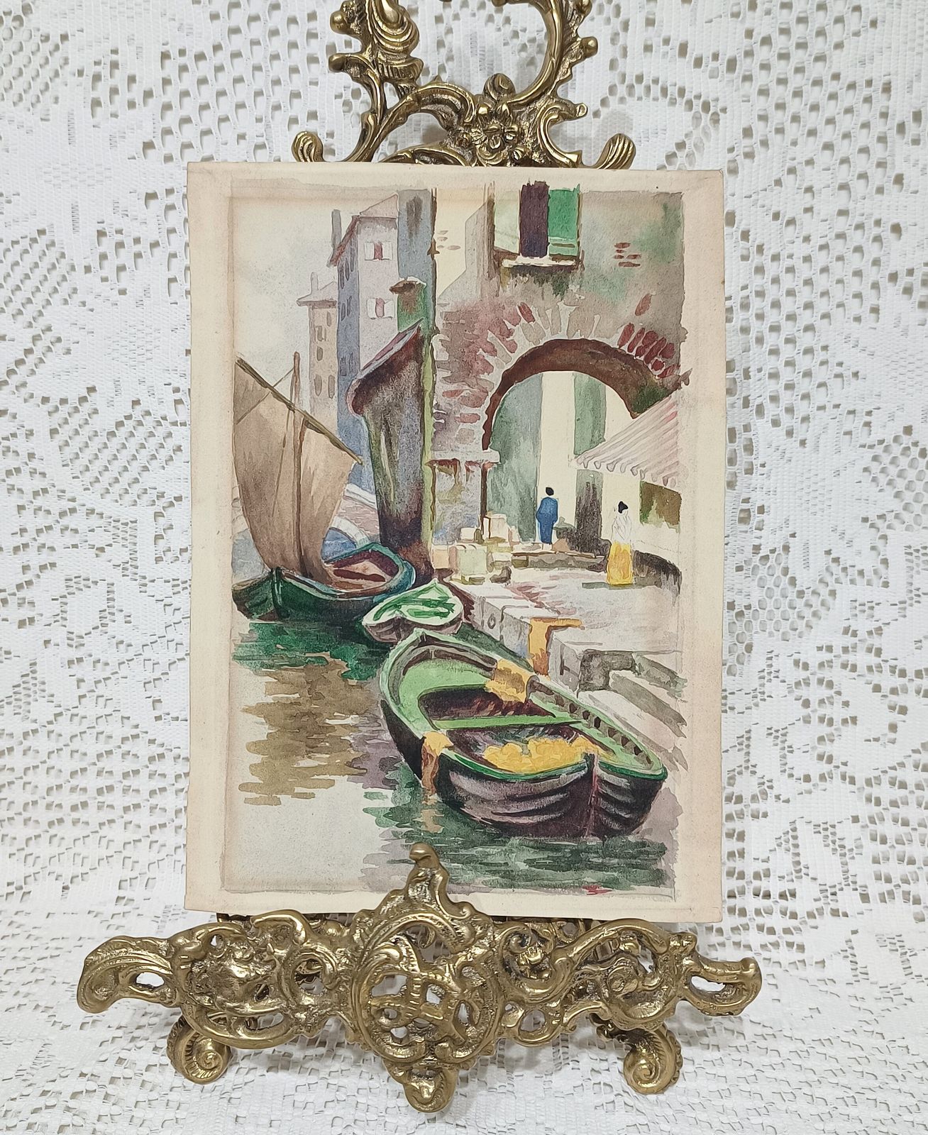 Original Watercolour Painting Whitney Quayside Scene Unframed. photo furniture