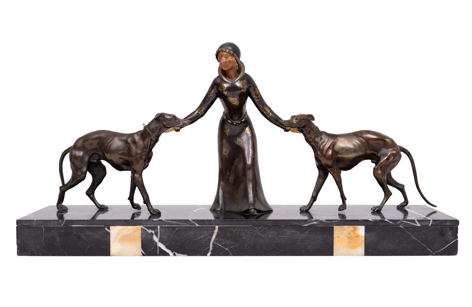 Art Deco Sculpture Of Woman With Greyhounds 1920/30s France photo 1950.0