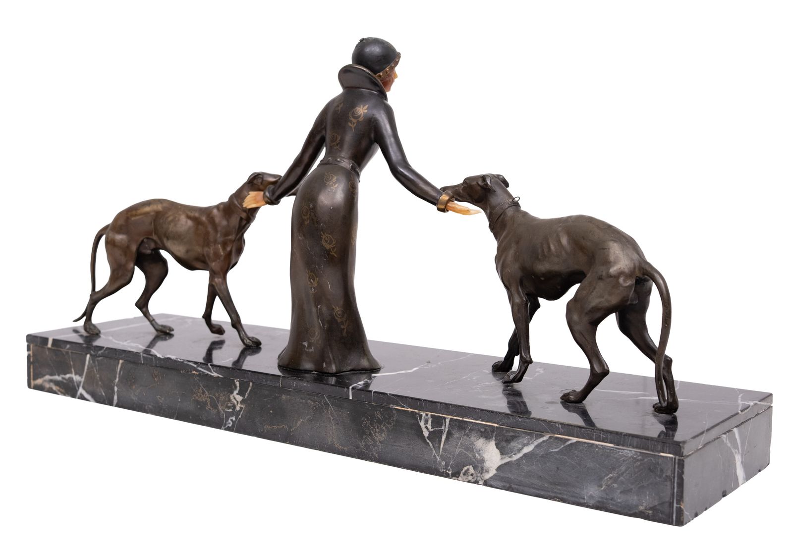 photo furniture Art Deco Sculptuur Van Vrouw Met Windhonden, Jaren 1920/30, Frankrijk
