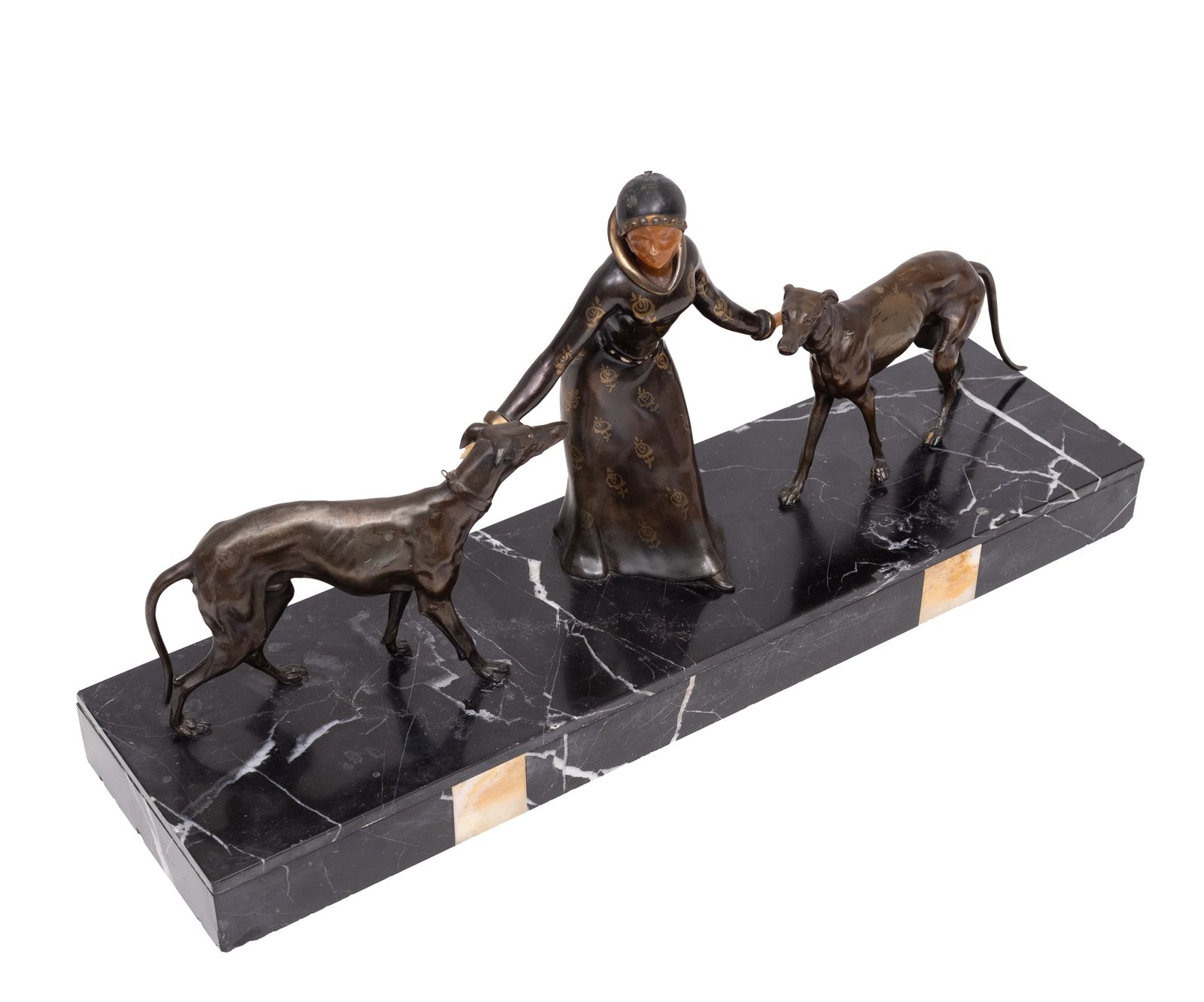 Kunst Art Deco Sculptuur Van Vrouw Met Windhonden, Jaren 1920/30, Frankrijk photo