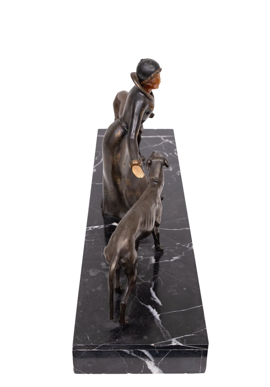 1950.0 Art Deco Sculpture Of Woman With Greyhounds 1920/30s France photo