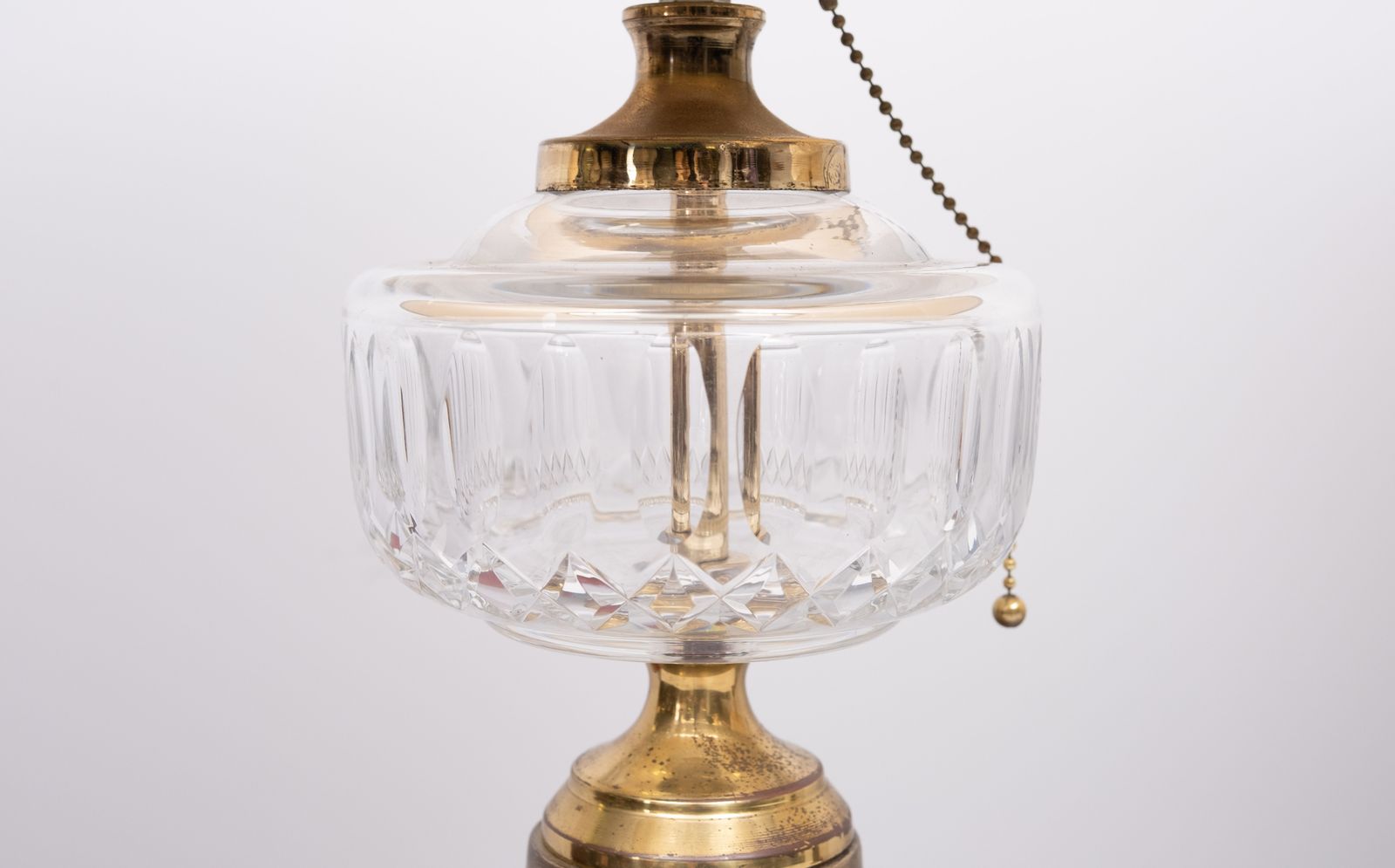 Heyco Set Brass And Crystal Glass Table Lamps With Shades 1960s USA photo vinterior