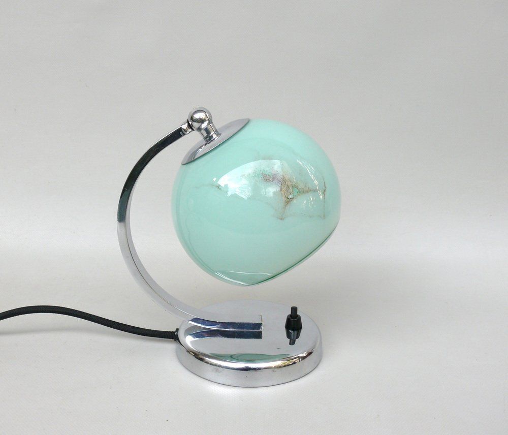 Art Deco Bedside Lamp In Chrome Plated & Glass Shade, 1930s photo Lighting